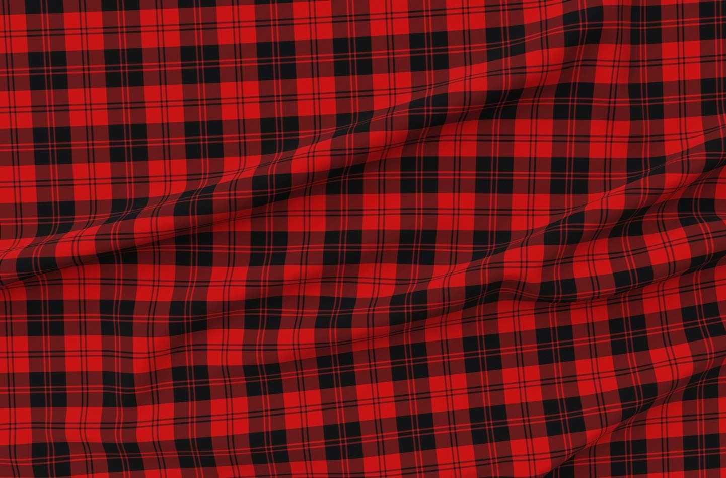 Spoonflower Fabric - Black Red Tartan Plaid Kilt Scottish Printed on Petal Signature Cotton Fabric Fat Quarter - Sewing Quilting Apparel Crafts Decor