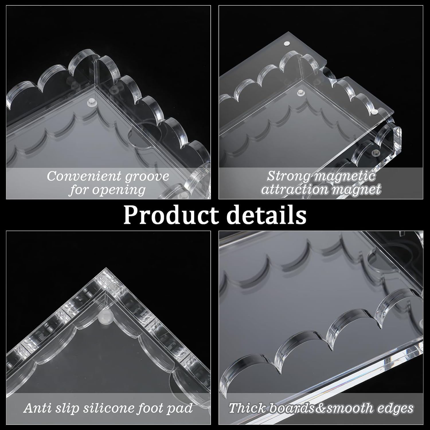 Acrylic Scalloped Tray with Magnetic Mat, 7.8x5.8 Inch Customizable Display for Photos Art Messages, Clear Serving Tray Organizer Non-Slip Base, Home Office Decor or Gift