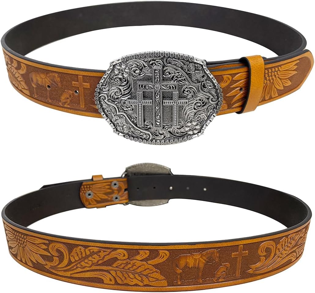 TOPACC Western Belts for Men Woman Western Belt Buckle Cowgirl Cowboy Leather Country Belt for Jeans Pants Gift - Image 7
