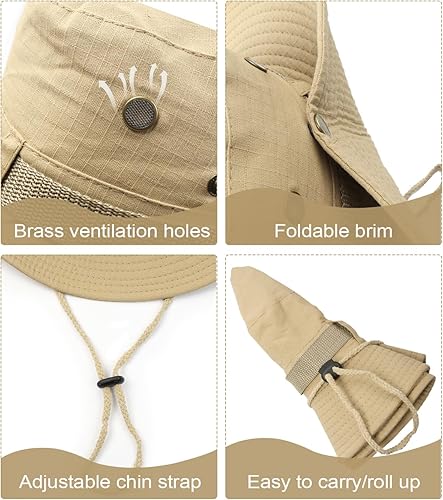 Miniatura 3 de Zylioo Sombreros Boonie de gran tamaño XXL, sombrero táctico militar de safari para cabezas grandes, sombreros de caza ligeros con correa