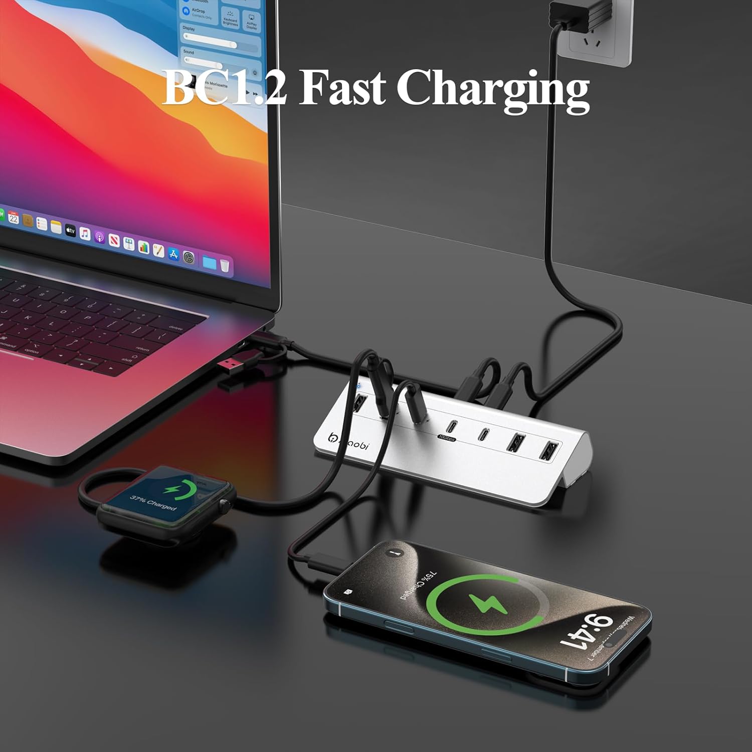 USB C Hub,Powered USB Hub with 5V 3A Power Adapter, 10Gbps USB Splitter with 4 USB-A and 3 USB-C Ports, 7-Port Type C Multiport Adapter for MacBook Air/Pro, iPhone 16/15, Laptop and More(Silver)
