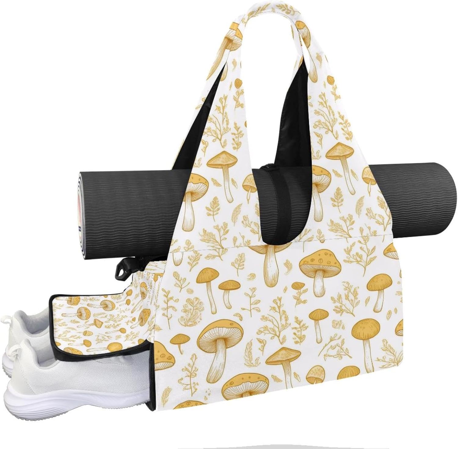Yoga Mat Bag, Gym Workout Bag with Shoe Compartment, Mushrooms Pilates Bag for Women, Quick Access Storage Yoga Tote Bag for Sports Travel Office