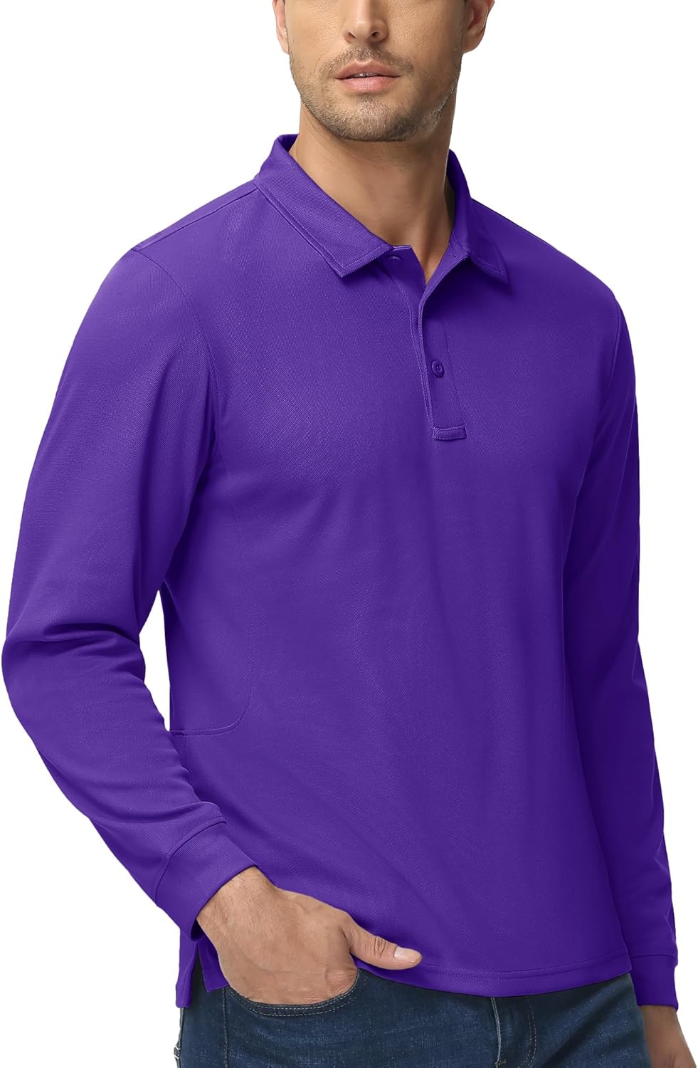 MAGCOMSEN Men's Polo Shirts 3 Button Quick Dry Performance Long Sleeve Tactical Shirts Pique Jersey Golf Shirt - Image 6