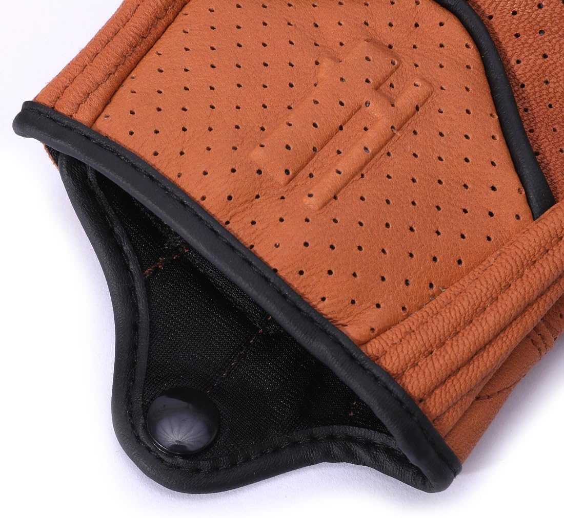 Hassidanzar Men's Motorcycle Gloves Goatskin Full Finger Perforated Design Touch Screen Summer Motorcycle Gloves CM043USA