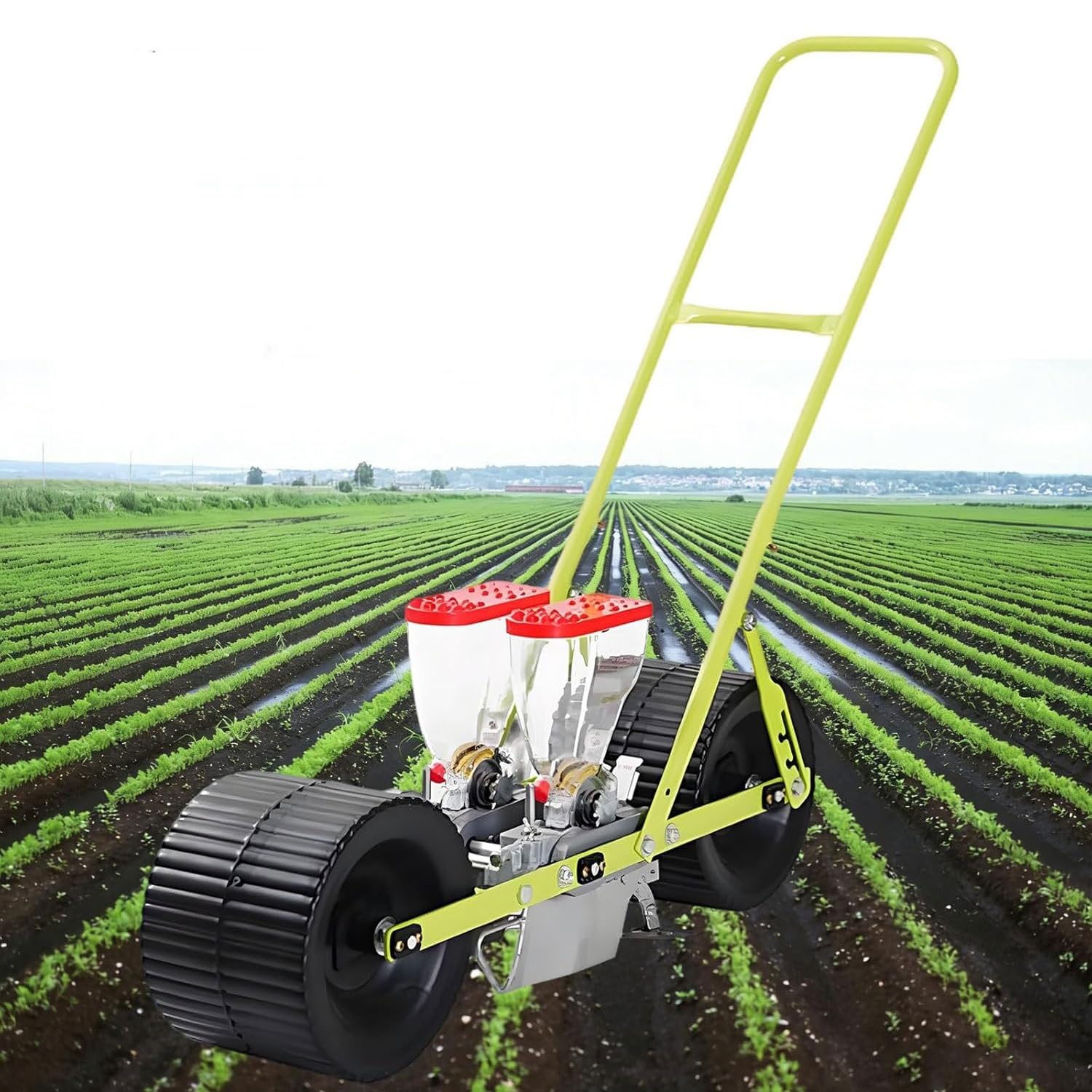 Hand-Sämaschine für den Garten, manueller Gemüse-Pflanzer, einstellbarer Reihen-, Pflanz- und Ablageabstand – manuelles Pflanzgerät für den Gartenanbau(2-wheel)