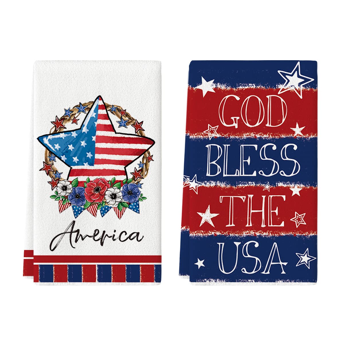 Photo 1 of 2 PIECE BUNDLE! Artoid Mode American Flag Stars 4th of July Kitchen Towels Dish Towels, 18x26 Inch Patriotic Liberty God Bless The USA Decor Hand Towels Set of 2