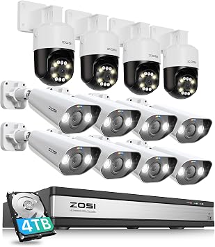 ZOSI 16CH 4K NVR with 12 x 5MP PoE Home Security Camera System, 4TB HDD