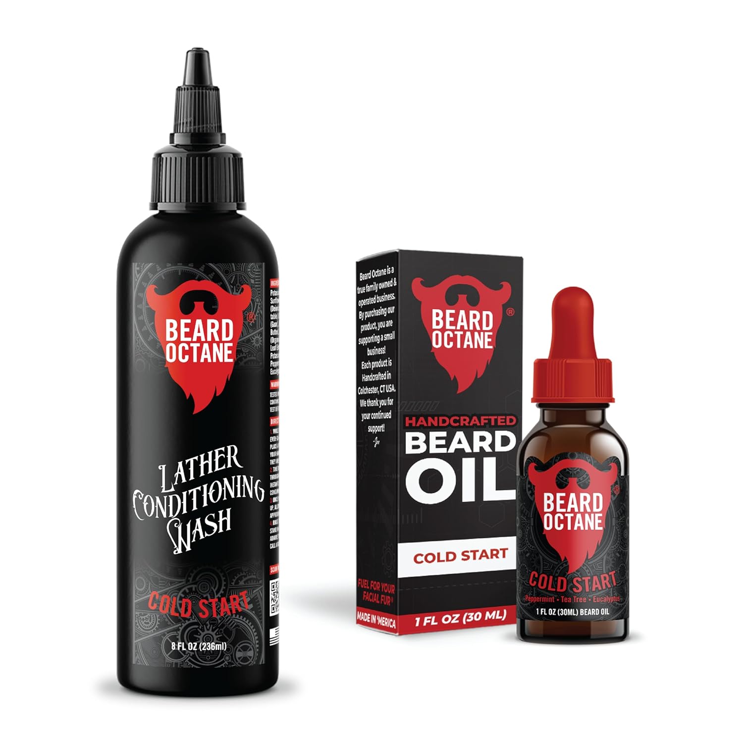 Fundamental Beard Kit – Beard Oil & Beard Wash Combo Cold Start – Peppermint, Tea Tree & Eucalyptus