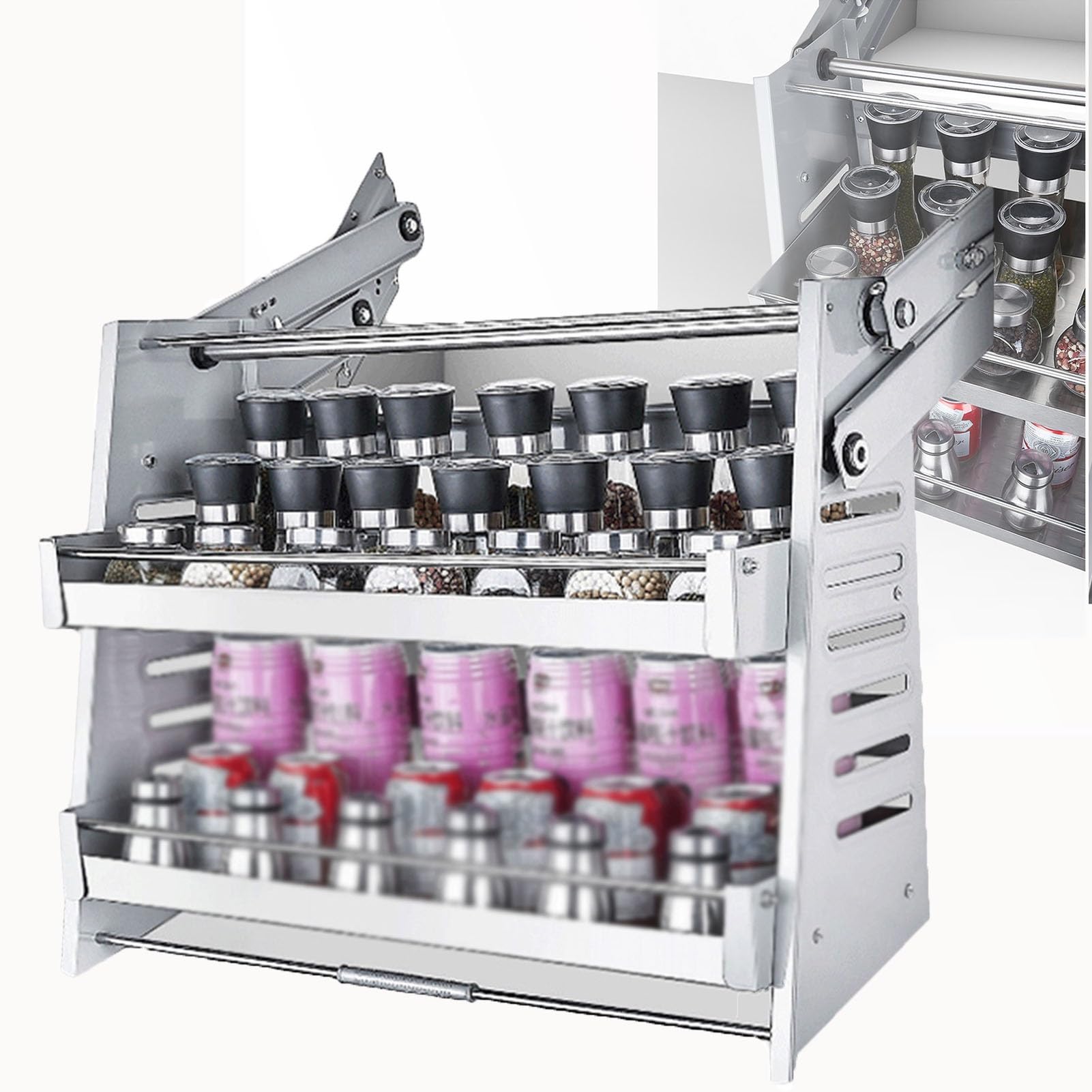 Organizer espandibile per armadietti in acciaio inox resistente, ripiani estraibili, capacità di carico di 600 mm, soluzione ideale per la cucina per massimizzare lo spazio