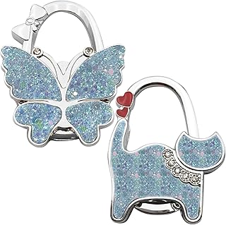 KUNHEHO Purse Hook for Table Butterfly and Cat Design Foldable Handbag Hanger Folding Holder(Blue)