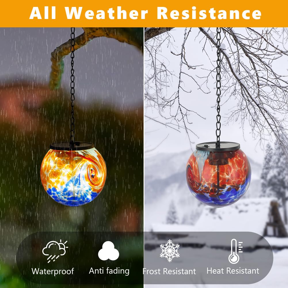 Lanterne solari da appendere all'aperto, luci a sfera a energia solare, luce in vetro impermeabile da appendere, per giardino, cortile, albero, casa, decorazione natalizia, inchiostro blu