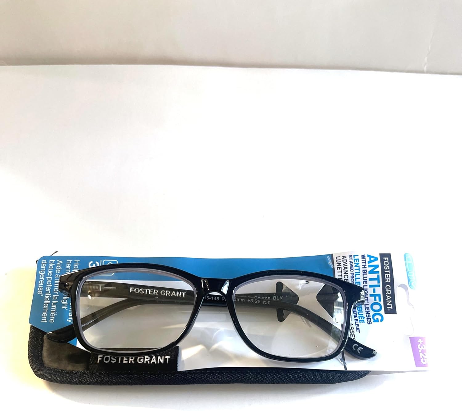 Foster Grant Reading Glasses Payton with blue light and antifog lenses. 3.25, Black