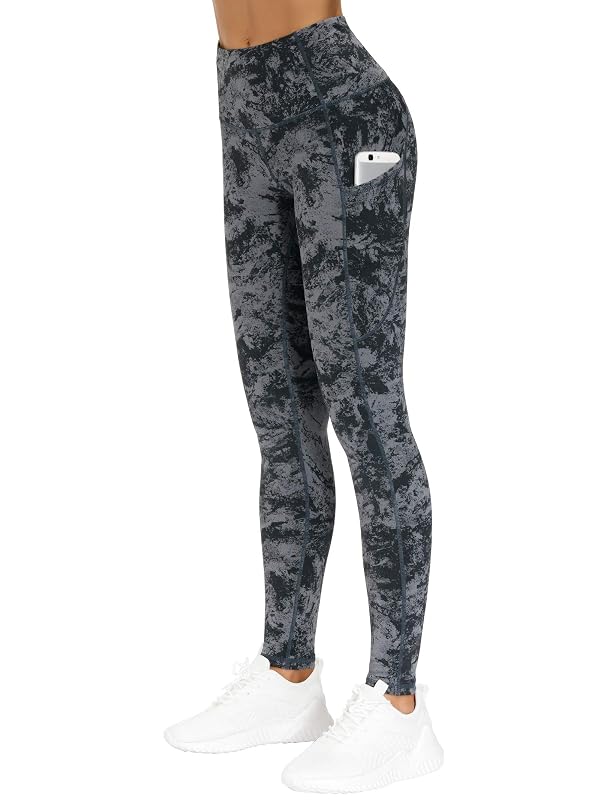 THE GYM PEOPLE Thick High Waist Yoga Pants with Pockets, Tummy Control Workout Running Yoga Leggings for Women (Medium, Gray-Marble) by THE GYM PEOPLE - Image 2