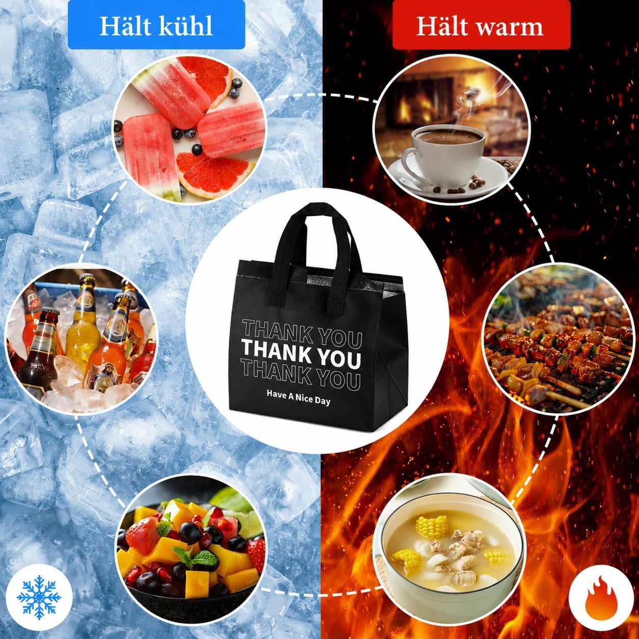 80 bolsas térmicas para gastronomía, con cierre autoadhesivo, para guardar el calor y el frío, para gastronomía, catering y restaurantes, color negro