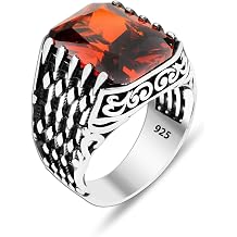 Silver Ruby Stone Ring,Men Handmade Garnet Stone Ring,Red Stone Ring,Ottoman Style Handmade Ring