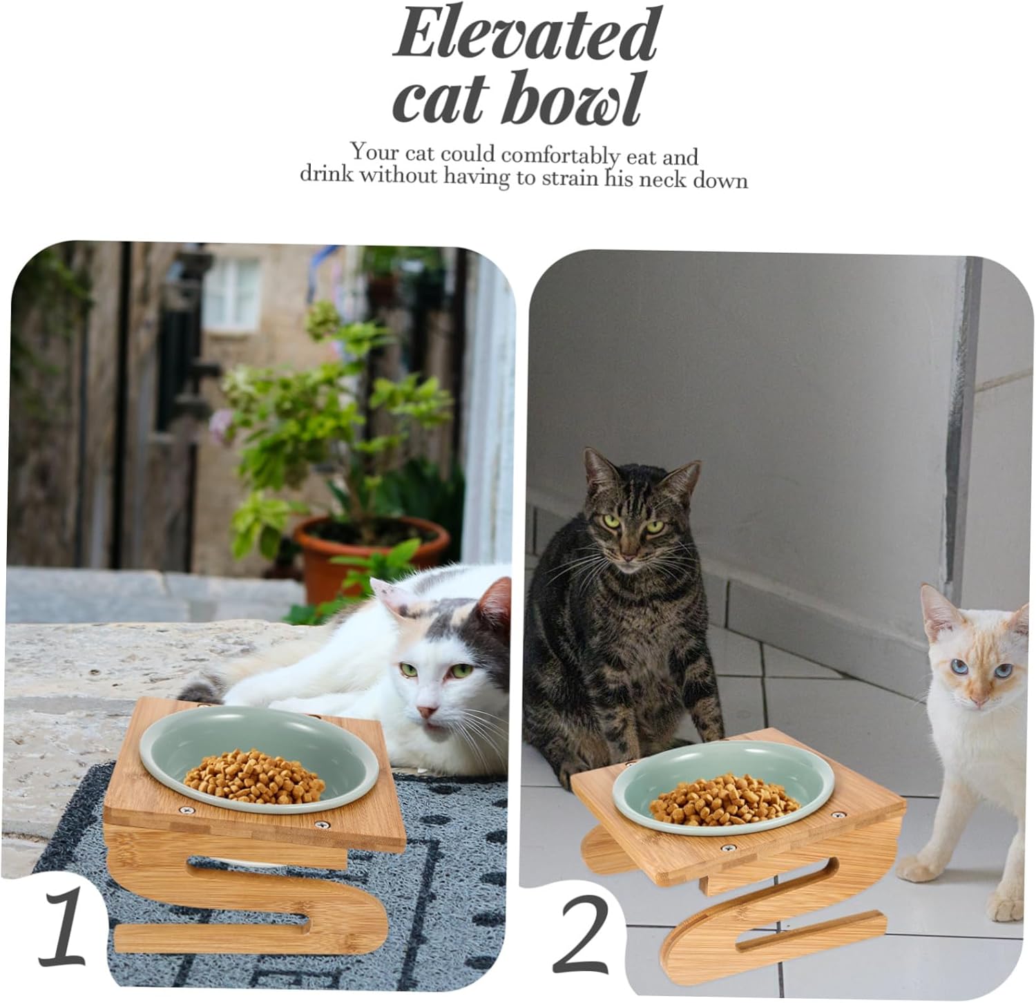 1set Ceramic Cat Bowl Bamboo Stand Ergonomic Elevated Cat Feeding Dish for Comfort and Style Non-Slip Easy to Clean for and Dogs Green