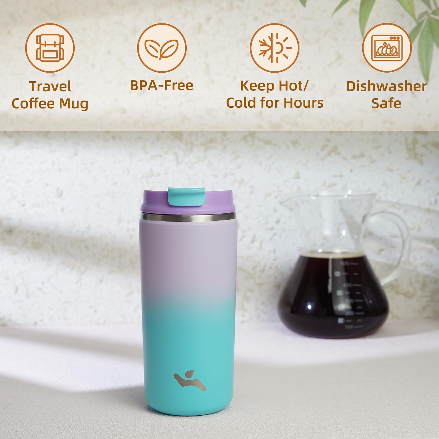 Konokyo 12oz Travel Coffee Mug with Lid, Insulated Stainless Tumbler image 2