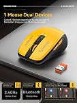 Wireless Mouse with Bluetooth & 2.4GHz USB Dual Mode, Silent Click, Ergonomic Design, Side Buttons, Portable for Laptop, Mac, iPad, Notebook, Computer, Office & Travel (Yellow & Black)