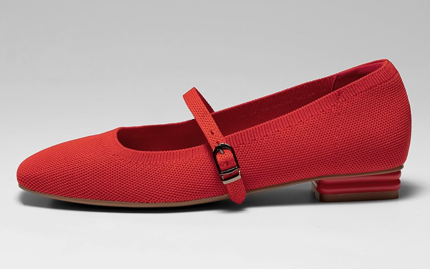 Womens Knit Mary Jane Flats Closed Square Toe Ankle Strap Ballet Flat Dressy Comfortable Slip on Shoes