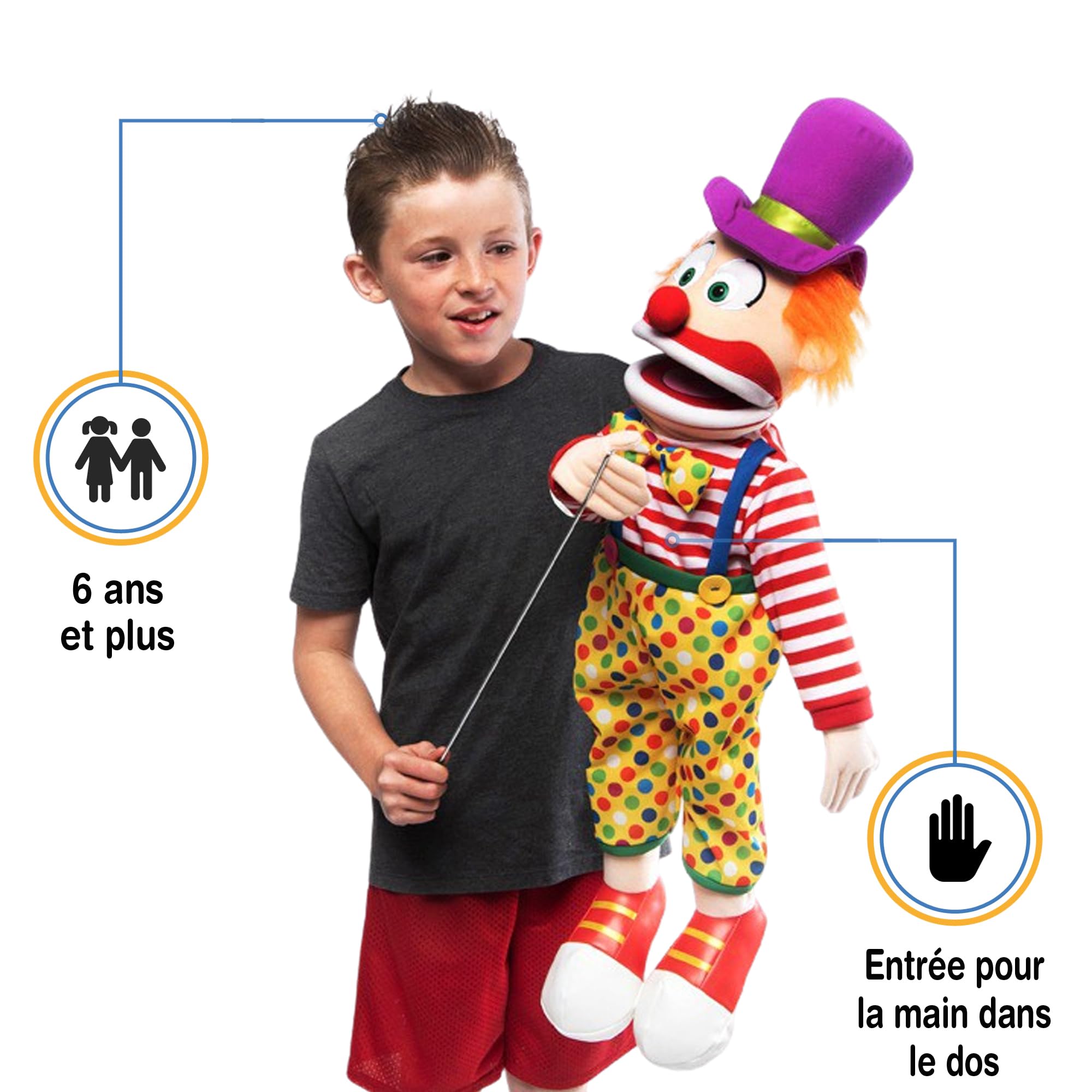 Marionnette clown Silly Puppets, corps complet, style ventriloque, 63,5 cm, Polyester, Enfant