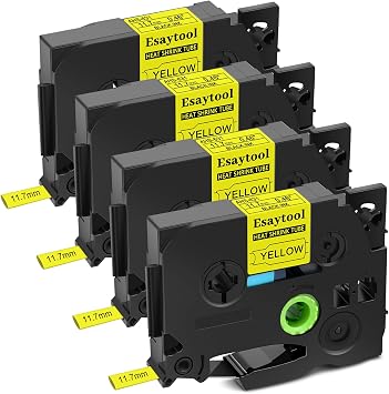 4 Pack HSE-631 HSE631 HS631 Heat Shrink Tube Cable Tubing Label Tape 11.7mm Black on Yellow 0.46inch x 4.9ft Use for Brother PT-D210 PT-D400 PT-E300 PT-E500 PT-P750WVP Label Maker Printer