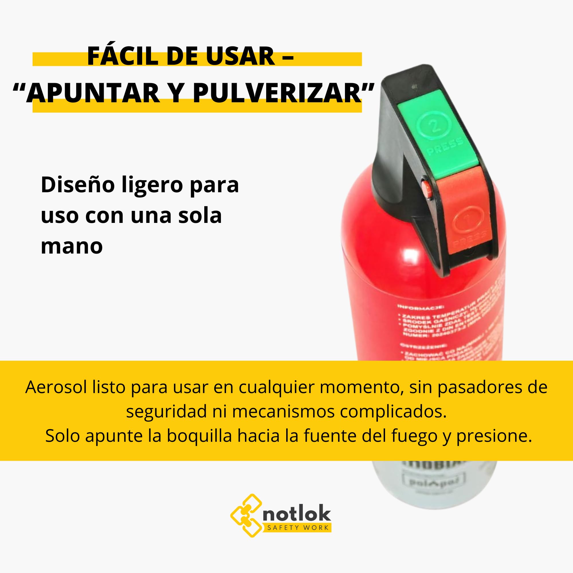 Extintor sin flúor 750 ml eléctrico | Seguro para la Piel | para baterías de Litio, E hasta 1000V | Extintor para casa, Extintores Coche, Barco