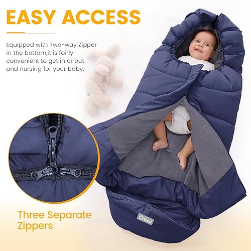 Vista 10 de Orzbow Saco universal para cochecito, bolsa de invierno cálida para cochecito de bebé, impermeable, resistente al viento, forro polar cálido