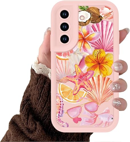 Summer Seashells Turtle Hibiscus Floral Fruit Collage Design Phone Case for Sams