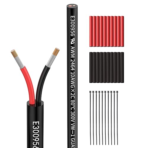 Miniatura 1 de Cable de calibre 10, cable eléctrico 102, cable de extensión de 2 conductores, 20 pies, UL2464 DC 5V12V24V300V 10 AWG sin oxígeno, alambre de cobre