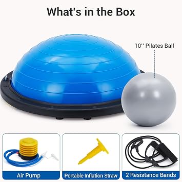 Balance Ball, 1600LB Half Exercise Ball Balance Trainer w/Non-Slip Base, Resistance Bands & Pump - Yoga Strength Training