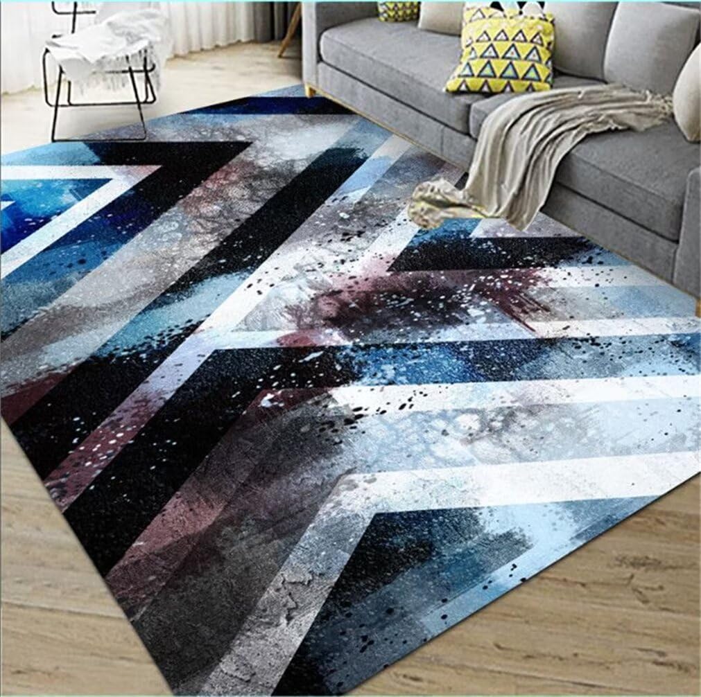 Tapis Chambre Adulte Bleu 150x200 Motif Encre Abstrait Style Cosy