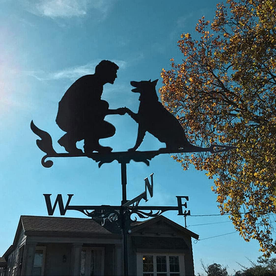 Weathervane Man Dog Weather Vane Decorative Garden Yard Wind Direction Indicator