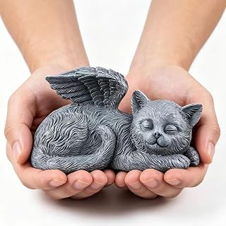 Sleeping Angel Cat Memorial Statue, Resin Figurine with Wings | Resin 4.72x2.36x2.16". Memorial gift for lost cat, pet loss. Sleeping angel statue decor for desk, shelf.