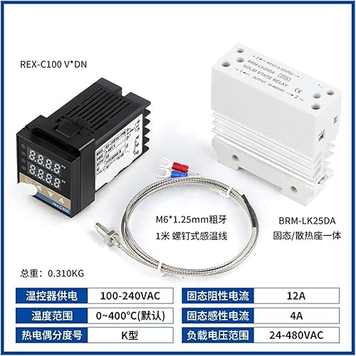 Miniatura 13 de Rex-C100 Digital Pid Temperature Controller 0~400℃ 220v K Type Thermocouple SSR Solid State Relay 25a 40a 60a Heatsink White 25da 4pcs Shor,25da