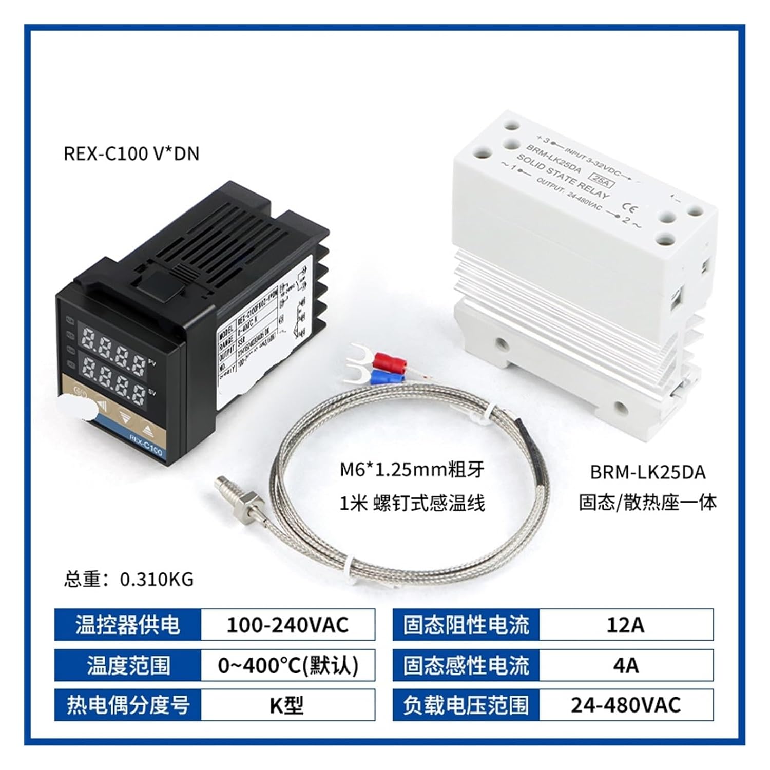 Rex-C100 Digital Pid Temperature Controller 0~400℃ 220v K Type Thermocouple SSR Solid State Relay 25a 40a 60a Heatsink