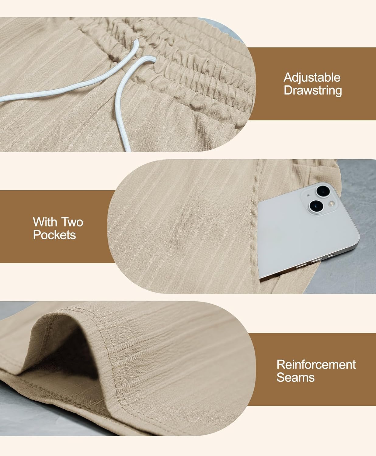 Mens Linen Shorts Casual Drawstring Elastic Waist Summer Beach Vacation Shorts with Pocket