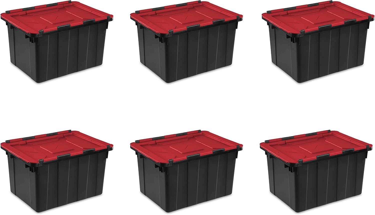 12 Multifunctional Gallon hinged Lid Industrial Tote Plastic Storage Container for Storage and Organization, black, set of 6 to bring order to garages, basements and attics
