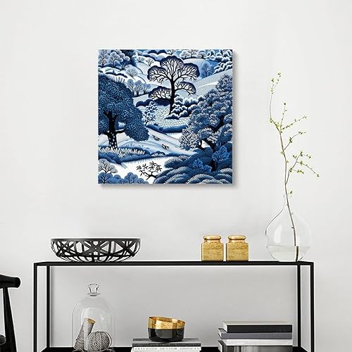 Miniatura 4 de Yelolyio Lienzo chino azul y blanco índigo, arte de pared, divertido lienzo retro para cuarto de servicio, baño, baño, decoración del hogar,