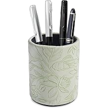 PU Leather Pen Holder Round Flash Makeup Brush Holder Desktop Pencil Storage Holder Gift for Desk Office Classroom Home1-Carved Green