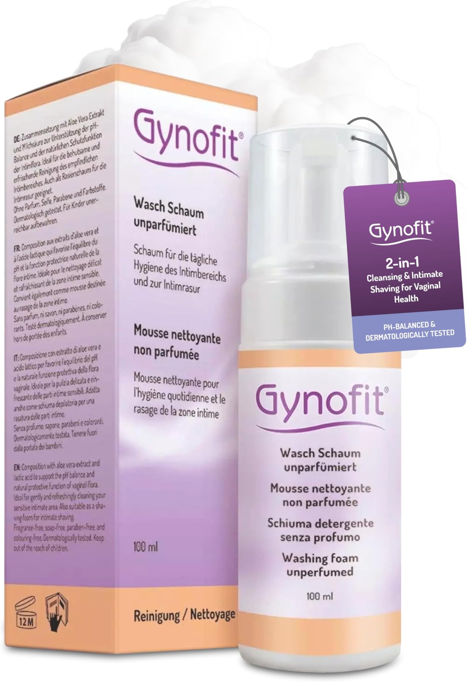 - Gynofit Feminine Wash Foam, Unscented – pH-Balancing Intimate Cleanser for Daily Care & Shaving – with Lactic Acid and Aloe Vera, 3.38 fl oz