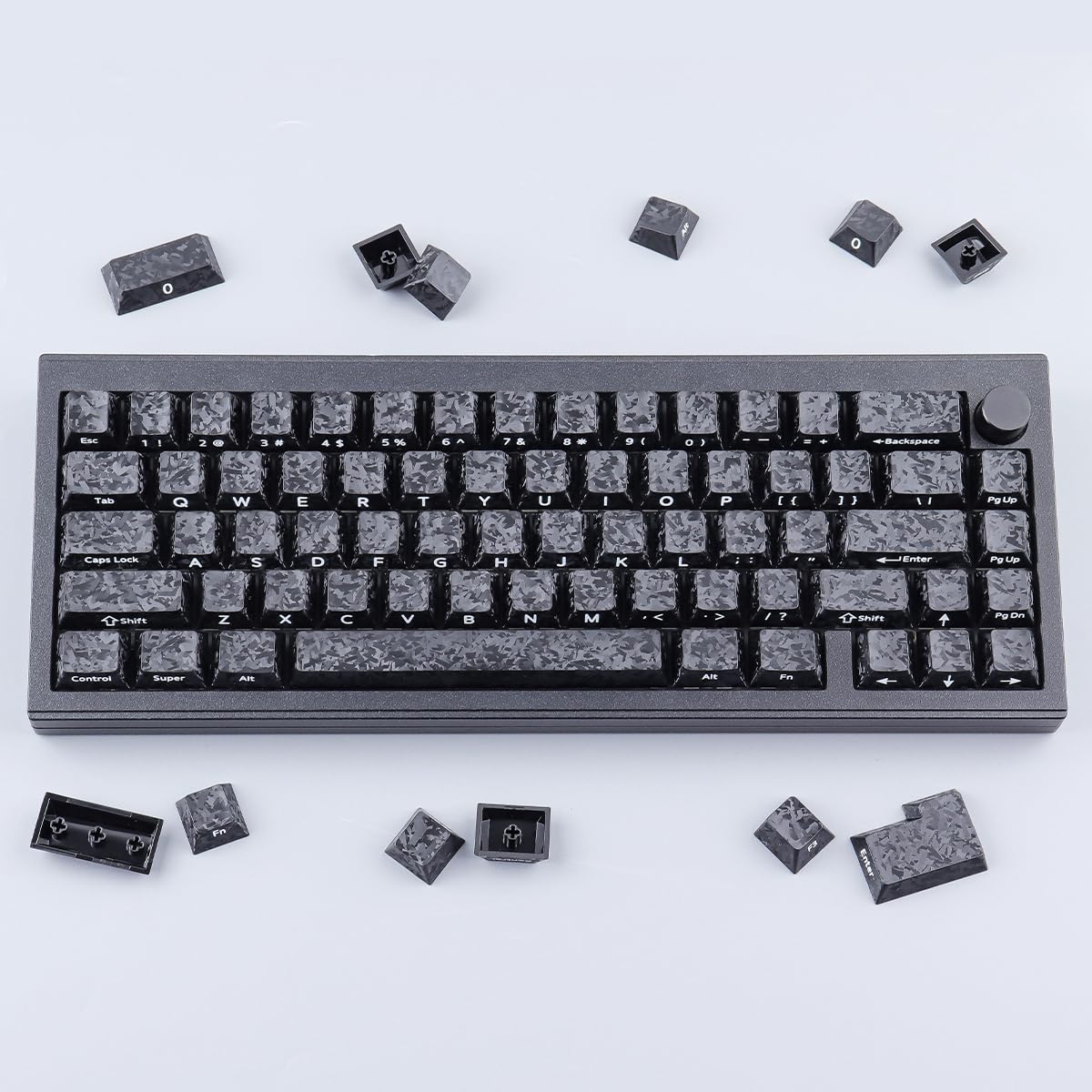 Sunzit PBT Keycaps, 119 Tasten, individuelles Set mit schwarzen Tastenkappen in Carbonfaser Optik, Cherry-Profil, seitlicher Sublimationsdruck für MX-Schalter, mechanische Gaming-Tastatur