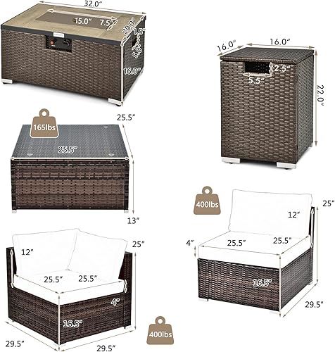Miniatura 4 de Tangkula Juego de sofá de mimbre para exteriores juego de conversación de ratán para patio con mesa de propano de 32 pulgadas y soporte para tanque