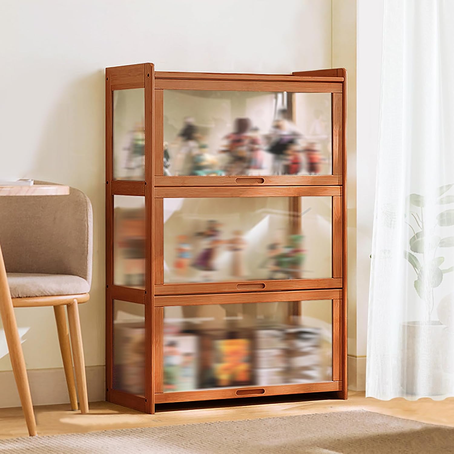 Display Cabinet with Acrylic Doors, 3/4/5 Tier Curio Cabinet, 4 Colors Bookcase, Storage Cabinet for Trophy/Collectibles/Toys/Books, Collection Display Case for Home/Living Room Decor/Pantry