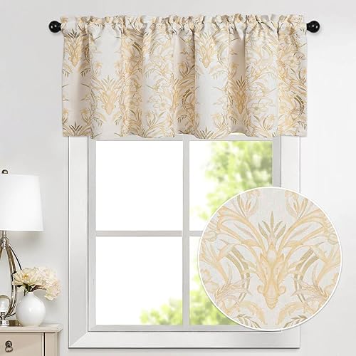 VOGOL Cenefas de dormitorio de jacquard floral, cortinas de privacidad que reducen la luz para sala de estar, comedor, cortinas cortas con bolsillo
