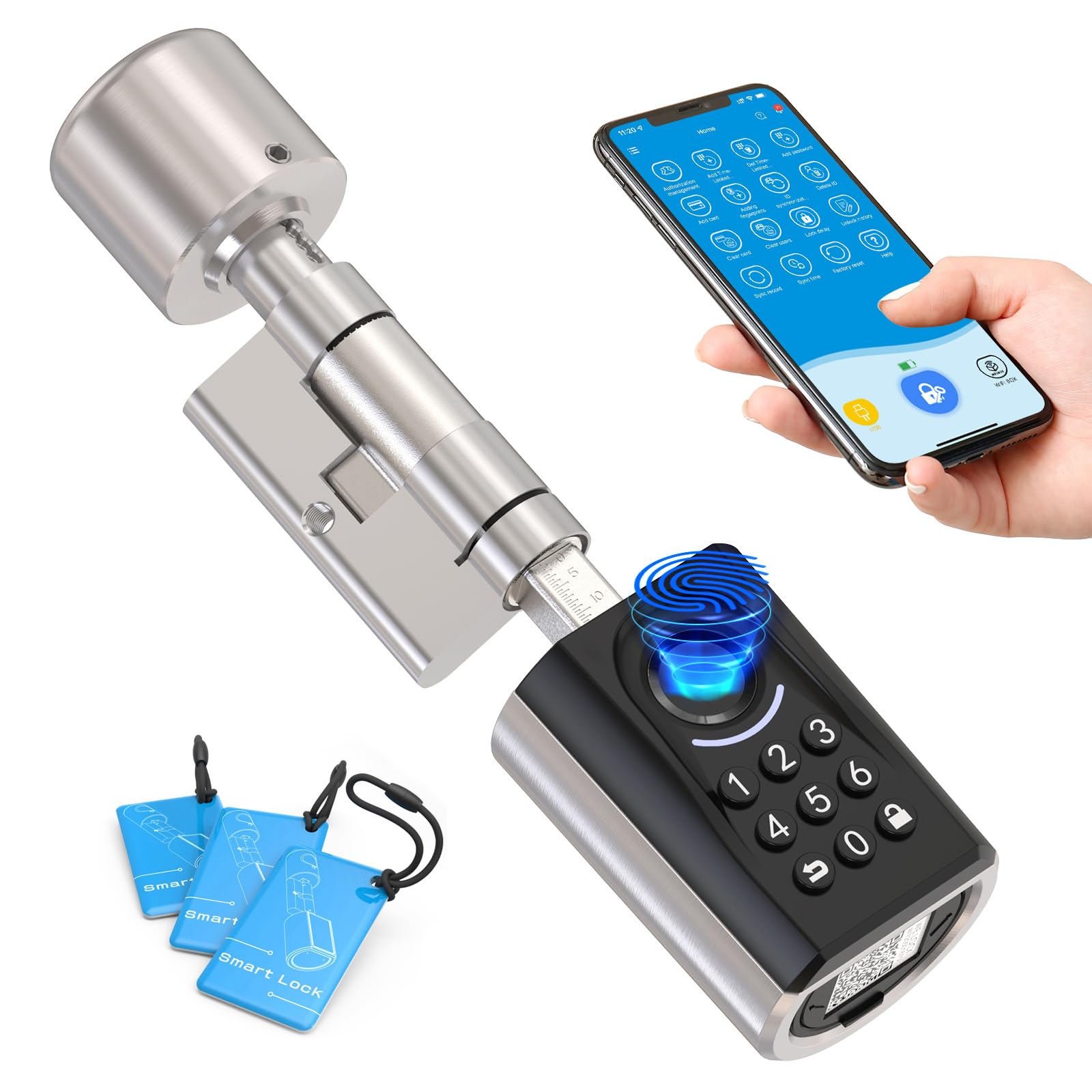 WELOCK TOUCA51 Serratura per Password, con Impronta Digitale Elettronica, con App, Password, Scheda RFID e WiFi, Adatto per Porte da 30 a 70 mm