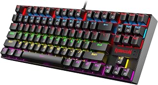 Redragon K552 Mechanical Gaming Keyboard: Compact 87-Key TKL, Red Linear Switches, Rainbow LED Backlit, Anti-Ghosting, Metal Frame - Black (Beginner-Friendly)