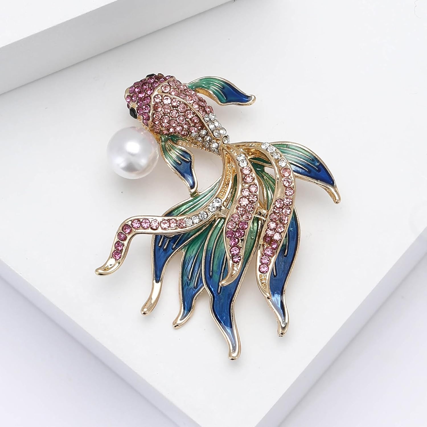 ボヘミアン 金魚 ブローチとピン 女性用 カラフル ラインストーン エナメル 鯉ピン 夏服 帽子 アクセサリー ジュエリー ギフト