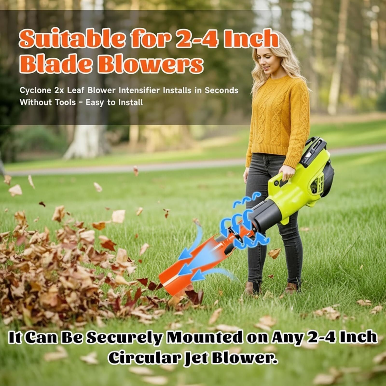 Leaf Blower Booster Attachment, Air Flow Booster For Blower, High-Speed Airflow Accelerator For 2–4 Inch Tubes, For Snow Debris All Weather Backyard Garden Roof Lawn e0h037(2PCS Orange)