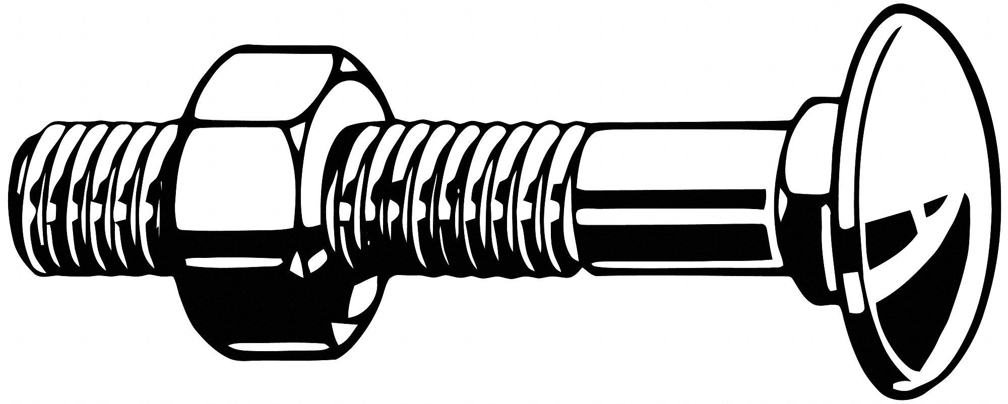 Carriage Bolt,Class 4.6,M6-1.00,PK100