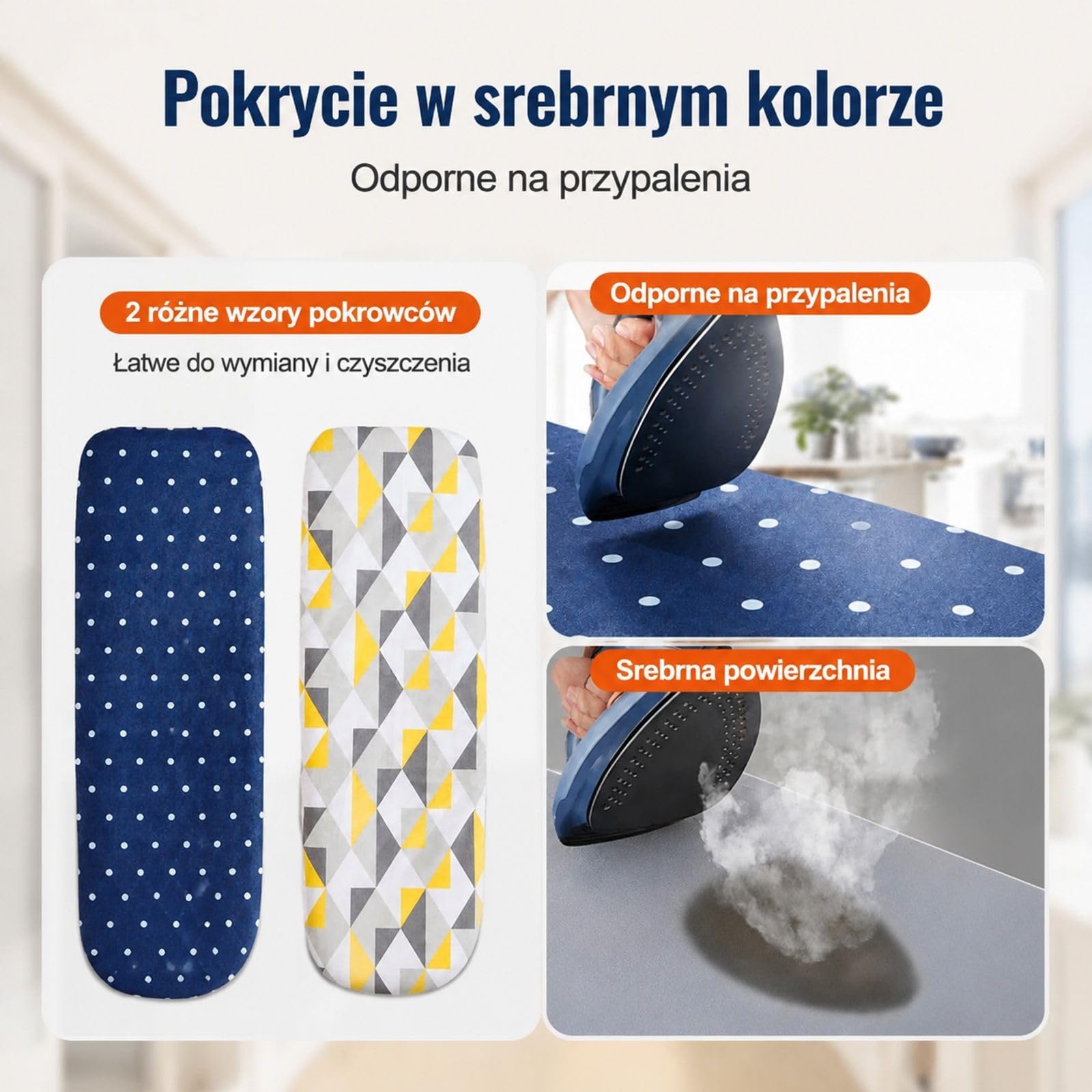Składana deska do prasowania z podstawką na żelazko i półką, niebieski model z pokrowcem, regulowana wysokość, 4-warstwowa konstrukcja do domu i pralni